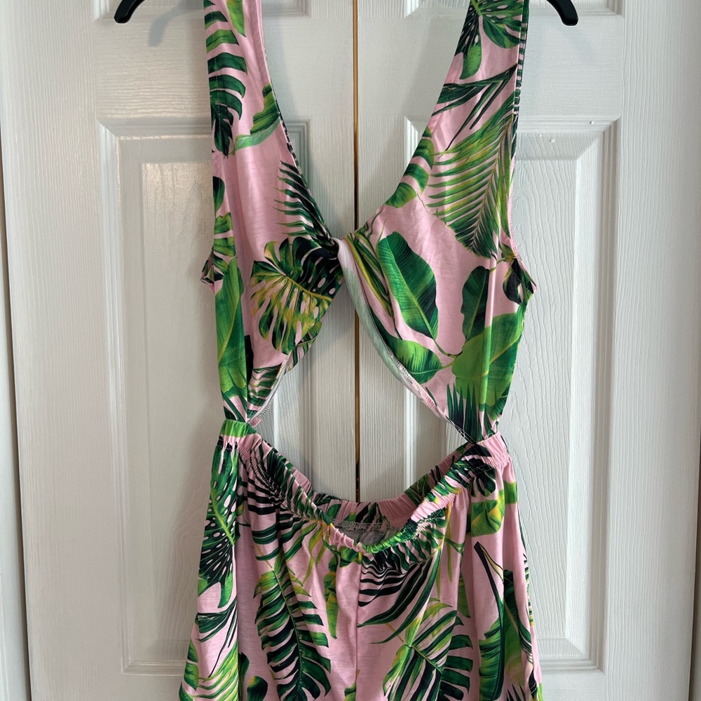ASOS Pink and Green Leaf Print romper Swimwear